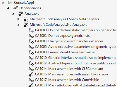 Visual Studio の Solution Exprorer で NetAnalyzers の内容を確認
